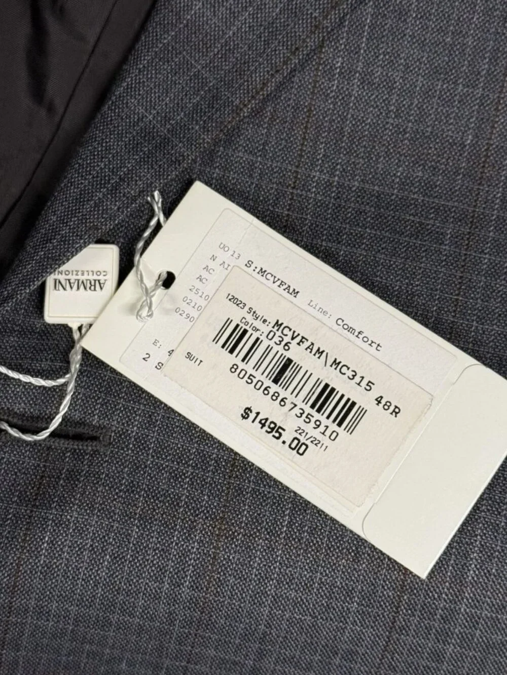ARMANI COLLEZIONI Grey Wool Check Pattern Suit Blazer Jacket